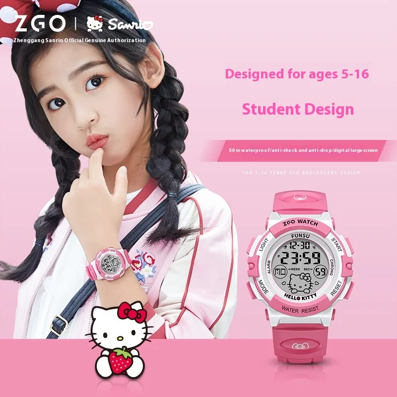 Sanrio Zgo Hello Kitty Цифровые Спортивные Часы Водостойкие Люминесцентные Милый Детский