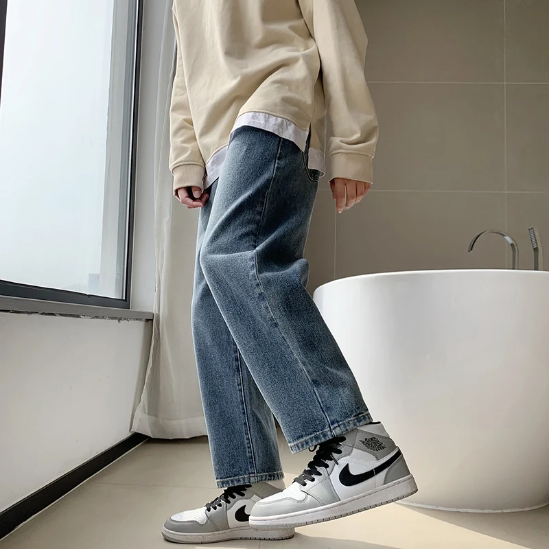 Vintage Blue Baggy Jeans Men's 2023 Autumn New Arrival Wide Leg Cargo Pants Fashion Streetwear Loose Straight Denim Trousers