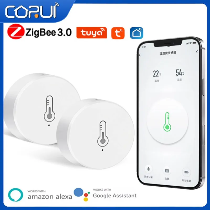 

CORUI Tuya Smart ZigBee Temperature And Humidity Sensor Real-time Smart Scene Security With Smart Life App Alexa Google Home