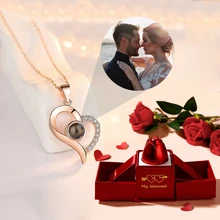 Titanium Steel Custom Projection Necklace With Rose Gift Box Luxury For Girlfriend Christmas Gifts 2023 Romantic Accessories