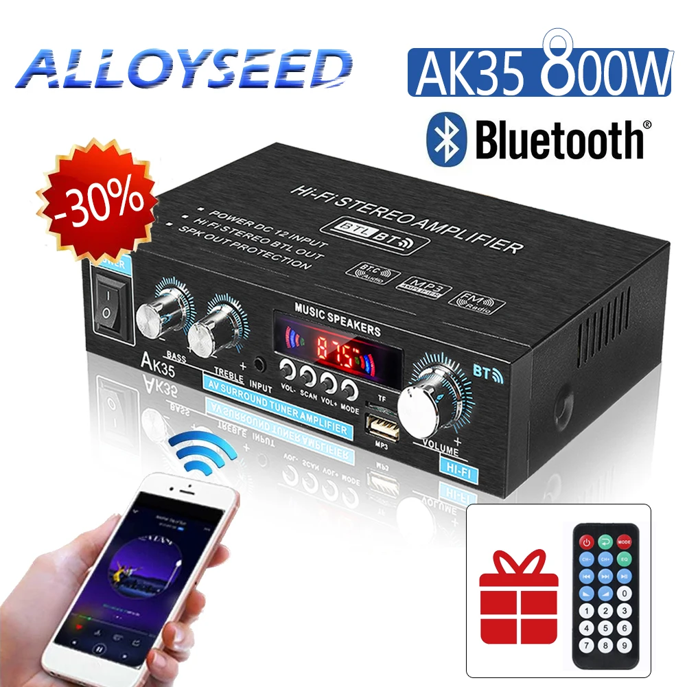 

Домашний цифровой усилитель AK35/38/37 800 Вт, Bluetooth-усилитель динамика, усилитель Hifi, FM, сабвуфер, динамик 100-240 В, 12 В, вилка US/EU