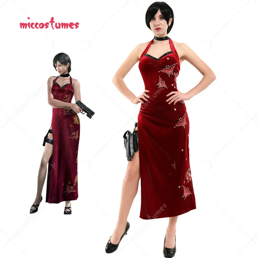 Women's Ada Cosplay Costume Embroidered Cheongsam Style Red Dress Women Halloween Cosplay Outfit