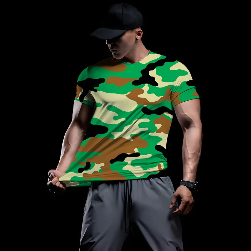 

2022 Summer Gyms Shirt Sport Camouflage T Shirt Men Quick Drying Running Shirt Men Workout Training Tees Fitness Tops T-shirt