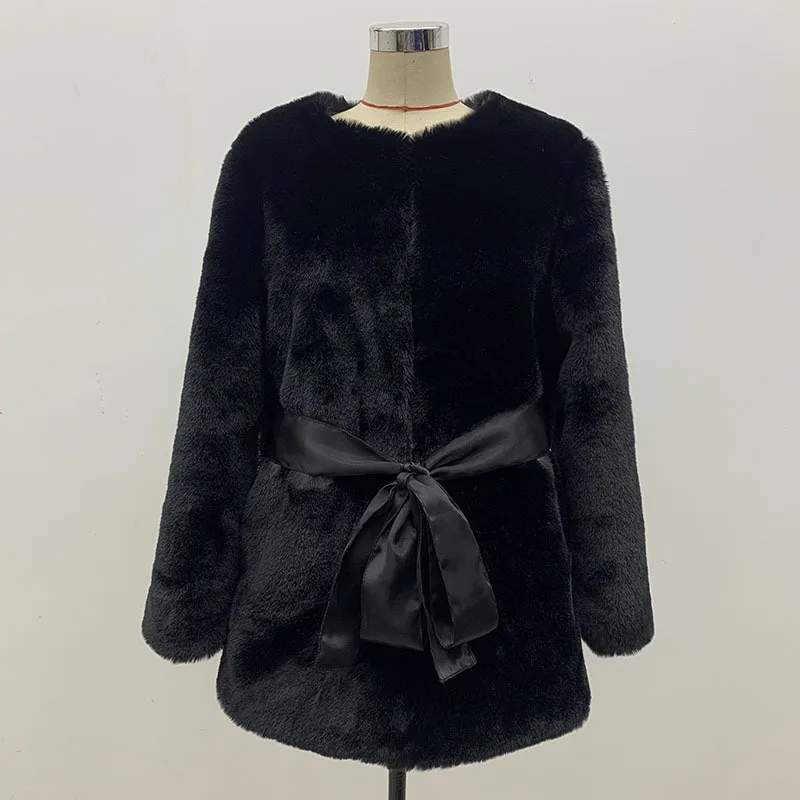 2023 Autumn and Winter New Imitation Fur Women's Jacket Pure Color Temperament Long-sleeved Korean Warm Casual Round Neck Coat