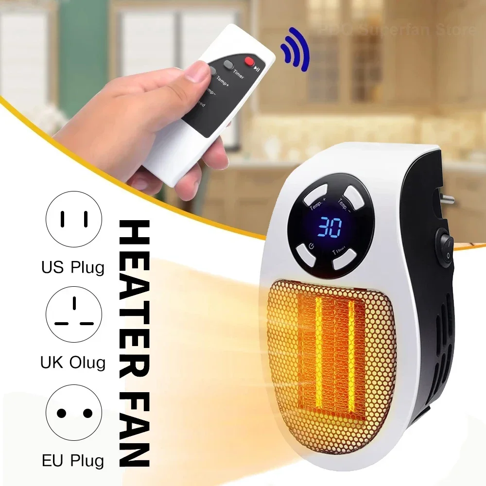 

500W Portable Heater Electric Heater Plug in Wall Room Heater Home Appliance Heating Stove Mini Radiator Remote Warmer Machine