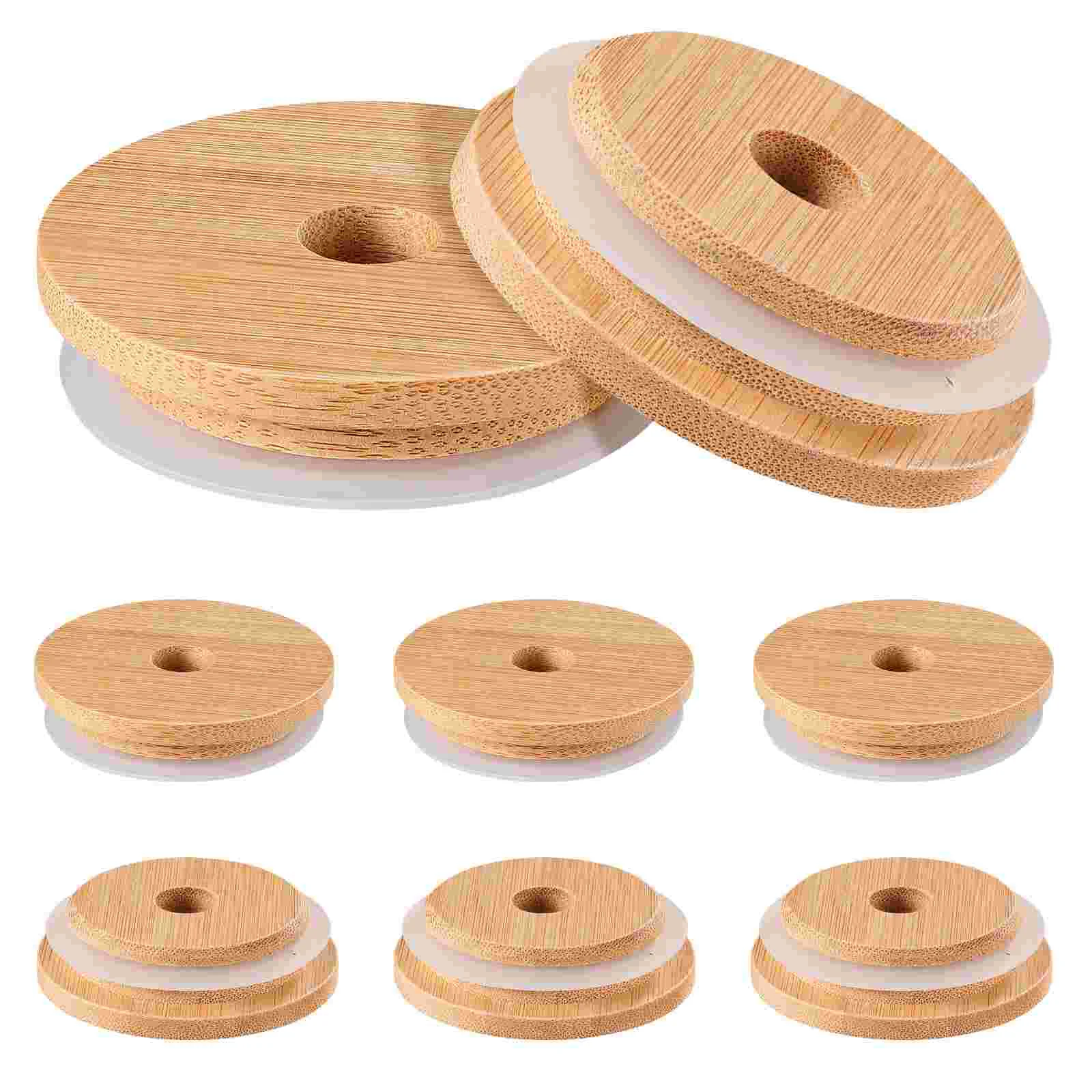 8 Pcs Mason Jar Bamboo Lid Lids Beer Can Glass Wide Mouth Bottle Caps Jars Wooden Drinking Straws