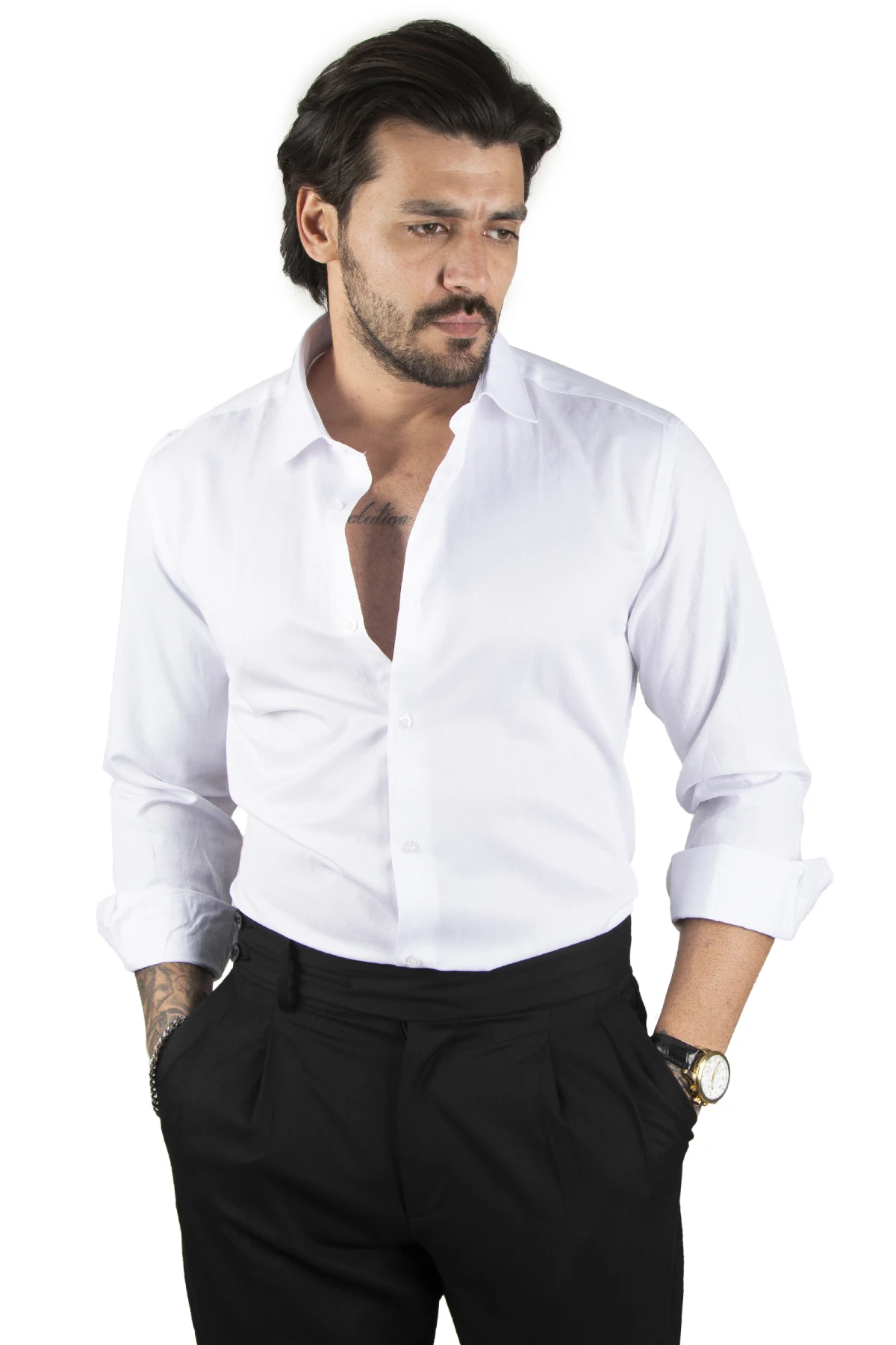 DeepSEA line patterned Slim Fit upright collar shirt 2201008