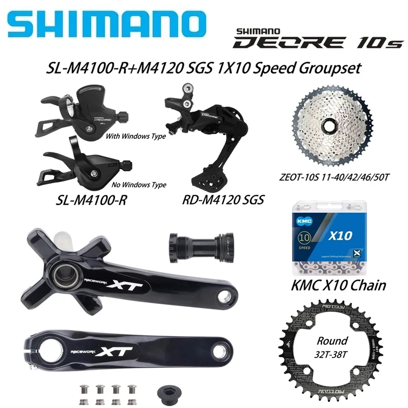 

SHIMANO DEORE M4100 10 Speed Bike Groupset Shifters Front M4120 M5120 Rear Derailleur Crankset KMC X10 Chain ZEOT 10S Cassette