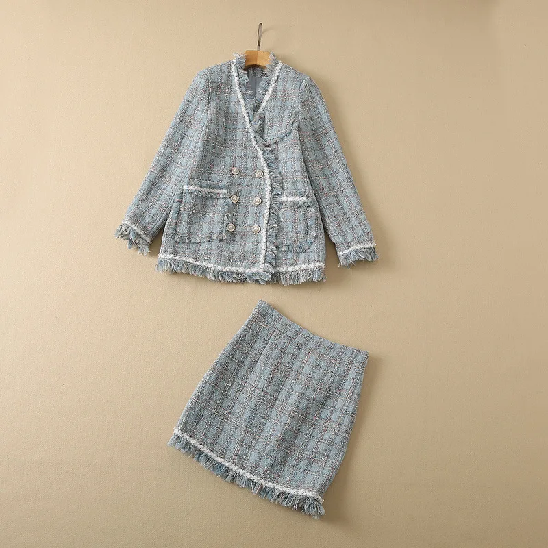 

Новая женская одежда в европейском и американском стиле на зиму 2022, двубортное пальто с длинными рукавами и юбки, модная женская одежда