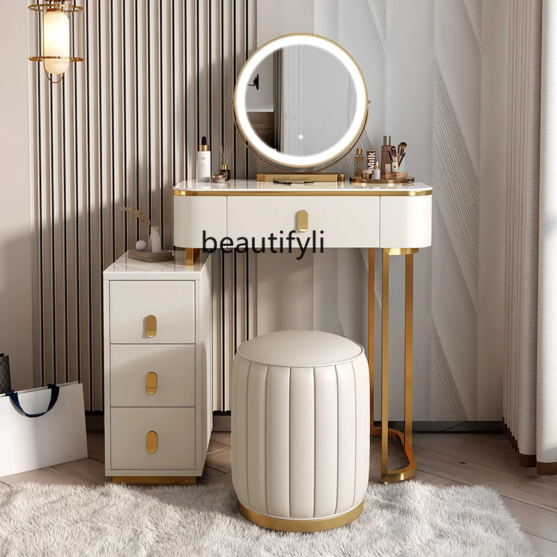 

zqLight Luxury Advanced Stone Plate Dressing Table Bedroom Solid Wood Modern Simple Storage Cabinet Makeup Table