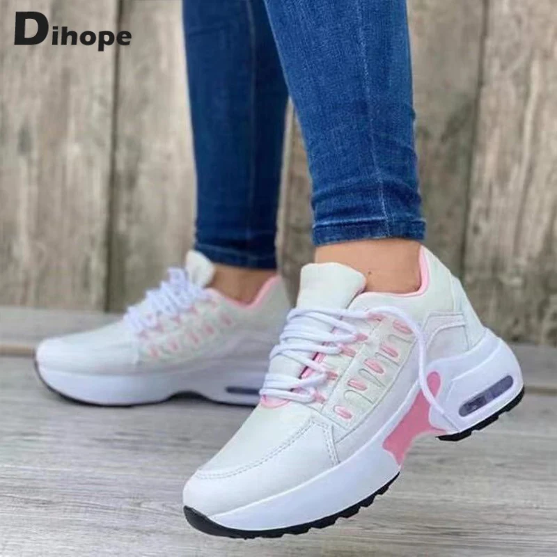 

Женские сетчатые кроссовки на танкетке со шнуровкой, модель 2022 года, Вулканизированная подошва, толстая подошва, воздушная подушка, повседн...