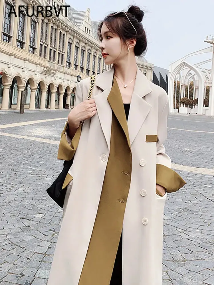 

New 2022 Trench Coat for Women Coat Long Sleeves Belt Double Breasted Long Trench Coat Ladies Windbreaker Jacket Casaco Feminino