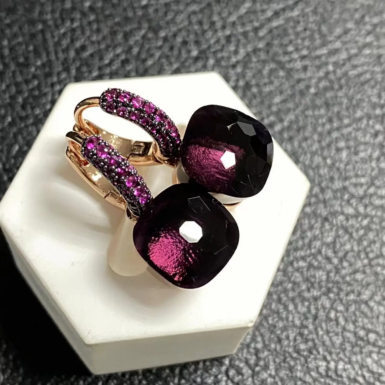 

10.6mm Pomellato Nudo Earrings Inlay Purple Zircon Black Gun Plated For Women Drop Earrings Candy Square Crystal Earrings Gift