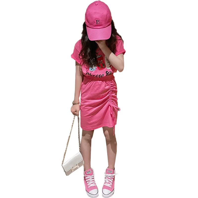 

Fashion Girls T-shirt Outfits Summer Children's Skirts Sets Young Girls Pink Top and Skrit Teenager Girls Print T-shirt 4-12Y