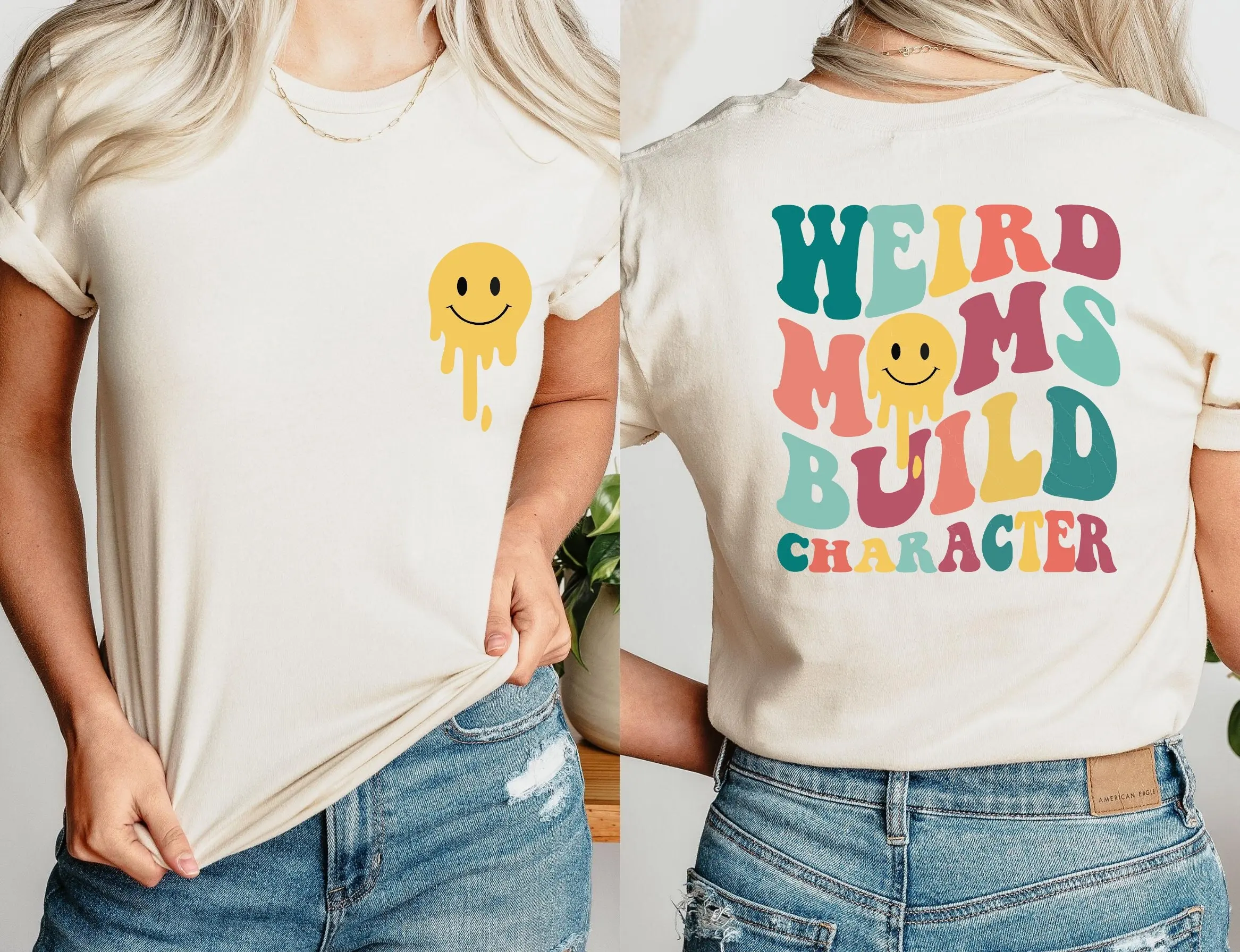 Футболка с персонажем Weird Moms Build забавная футболка для мамы Дня матери Groovy Retro Back