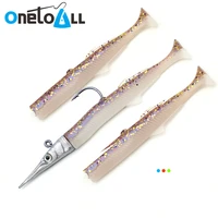 onetoall 3 pcs 39 g t tail jig head hook shiner soft fishing lure pike worm artificial bait bass saltwater swimbait tackle gear