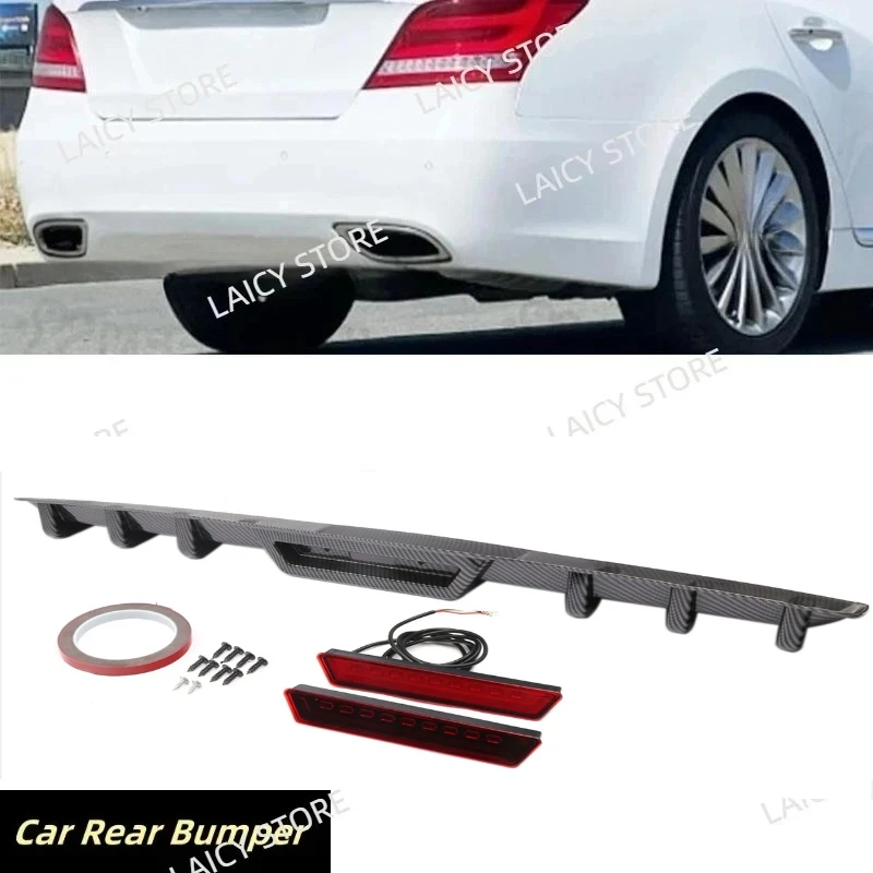 Фото LAICY Для Hyundai Equus 2011-16: Комплект заднего бамперного диффузора с сплиттером, спойлером и элементами в стиле «акулий плавник» (черный) №1