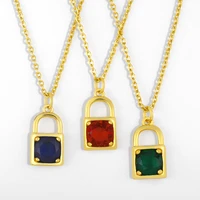 personality simple single shiny colorful zirconia lock trendy pendant necklace accessories for women padlock party jewelry gifts