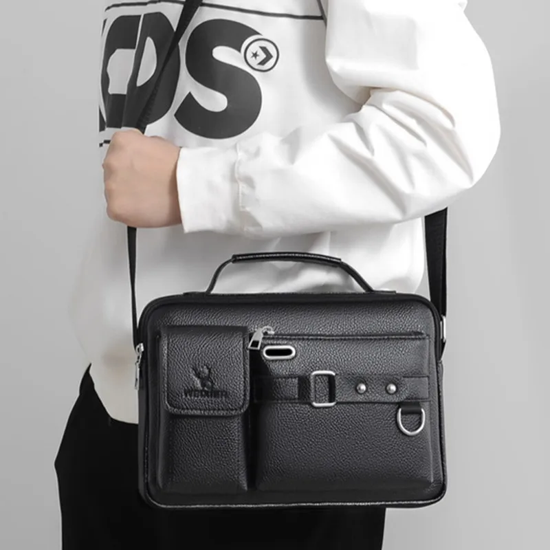 Vintage PU Leather Men's Shoulder Bag Fashion Handbag Tote Bag Business Man Crossbody Bag Multi-function Male Messenger Bag