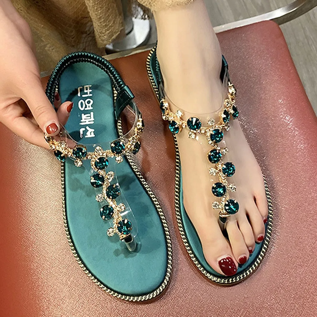 

New Women Sandals Summer Rhinestone Flat Sandals Flip Flops Shoes Woman Slippers Mujer Gladiator Sandalias Sapatos Femininos