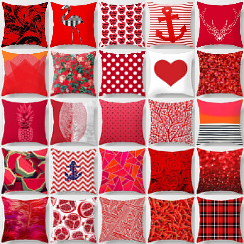 

New Creative Nordic Geometry Red Cushion Case Hot Modern Decorative Pillows Case Sofa Couch Seat Polyester 45X45CM Throw Pillows