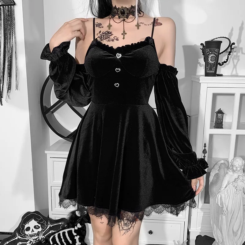 

Женское мини-платье на бретельках с открытой спиной, короткое бархатное платье с длинным рукавом в темноте, сексуальные платья SXHLYQ508 для вес...