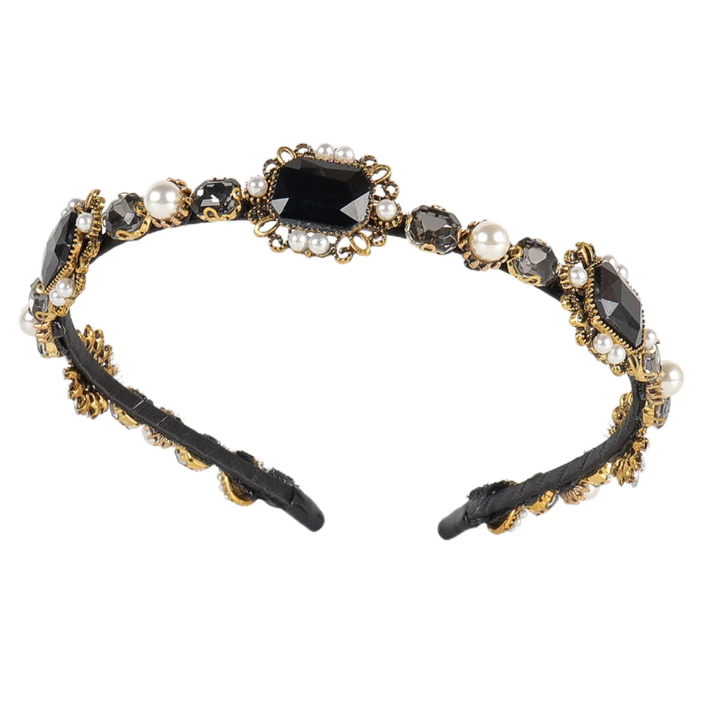 

Hair Headband Hoop Rhinestone Wedding Diamond Crystal Bridal Headbands Bands Pearl Headdress Party Headwear Band Baroque Gold