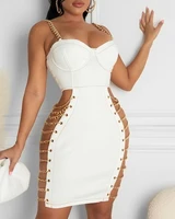summer vestidos outfits 2022 white chain dresses women club party sexy cut out hole bodycon dress elegant tight short