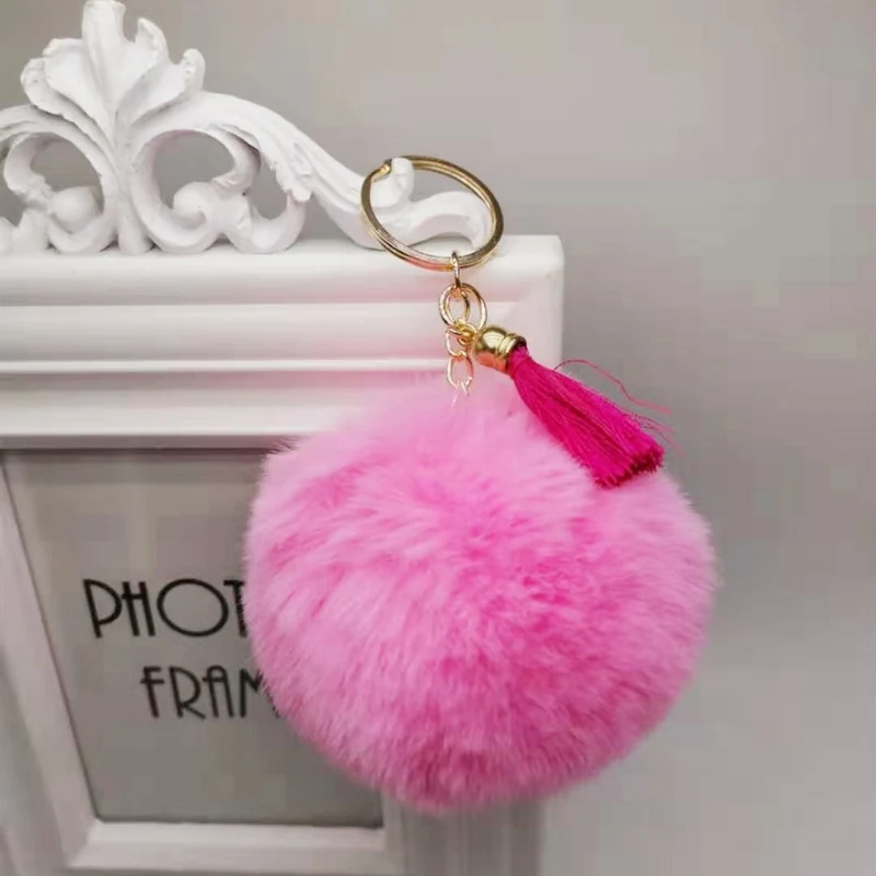 

Cute Faux Rex Rabbit Fur Tassel Keychain Creative Candy Color Soft Fur Car Keychain Women Bag Key Ring Jewelry Gift