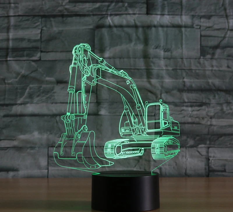 

Night Lights Excavator Colorful Pattern 3D Stereo Visual Touch Gradient LED Small Night Table Lamps Acrylic Glow In The Dark