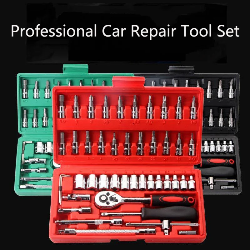 NEW 46PCS Ratchet Multi Tools Screwdriver Set Socket Bit Ratchet Wrench Combination Set Car Repair Toolbox HardwareTool Sets
