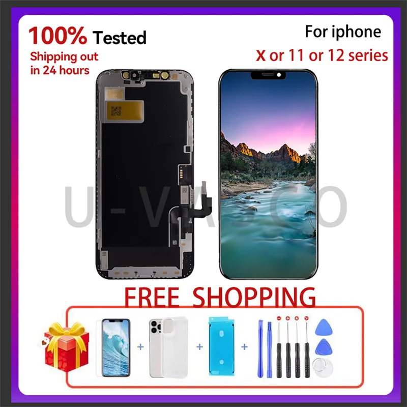 

ЖК-экран для iPhone 11, 12 Pro, XR, XS, X MAX, дисплей с 3D сенсорным экраном, цифровой дигитайзер в сборе, 100% тест, хороший + без битых пикселей