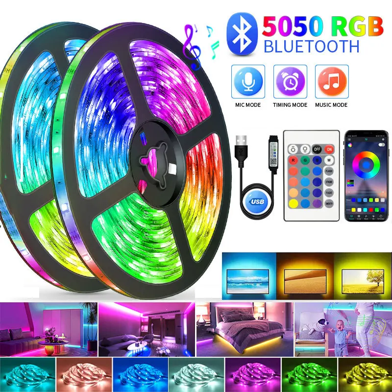 

Светодиодная лента RGB 5050 с управлением через приложение, 15 м