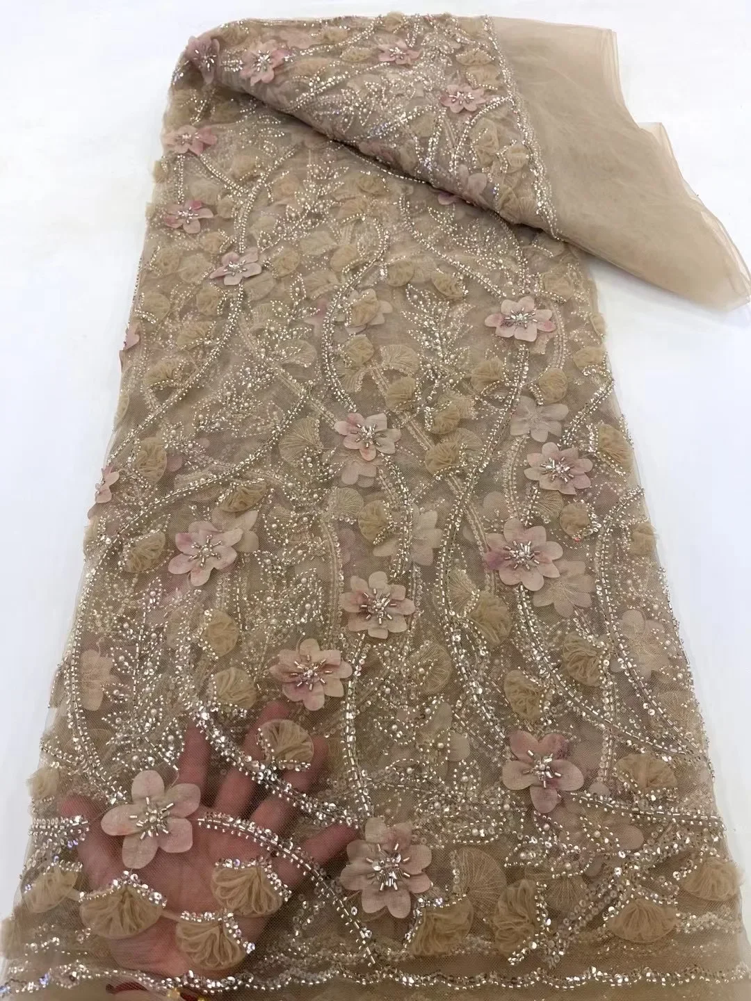 Африканская кружевная ткань с 3D цветами 2024 высококачественная вышивкой и