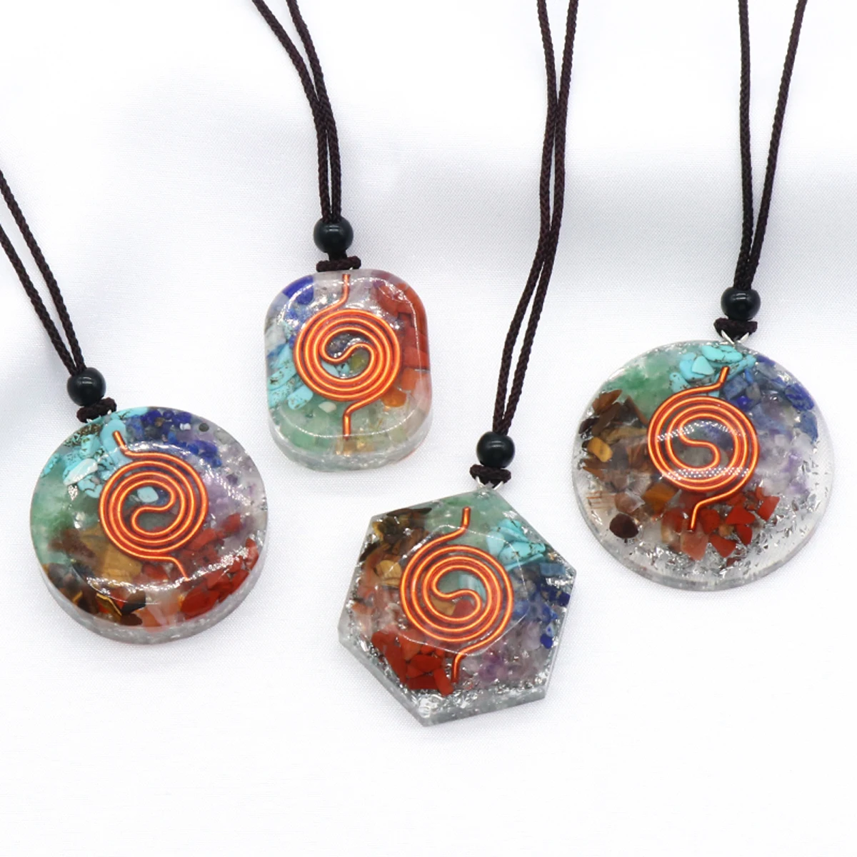 

1Pcs Fashion Natural Resin Pendant Colorful Mineral Jewelry 7 Chakra Resin Energy Beads Pendulum Amulet Reiki Healing Necklace