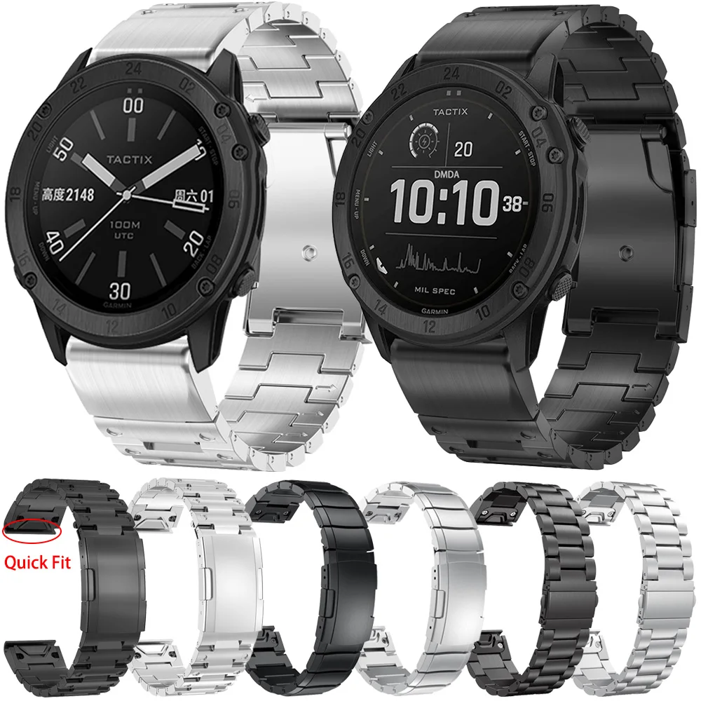 

22mm 26mm Stainless Steel Straps For Garmin Tactix 7 Pro Delta Bravo / Fenix 7 7X 6 6X 5 Epix Gen 2 Metal Band Quickfit Bracelet
