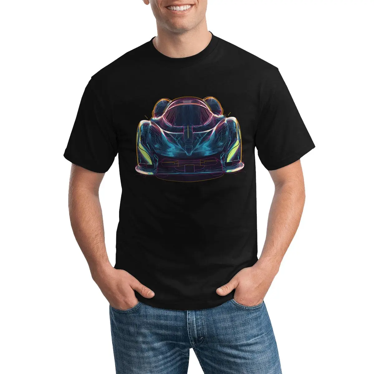 

Dazzling Sports Car T-Shirts Neon Line Art Aesthetic T-Shirt Short Sleeve Custom Tee Shirt Cotton Vintage Top Tees Big Size