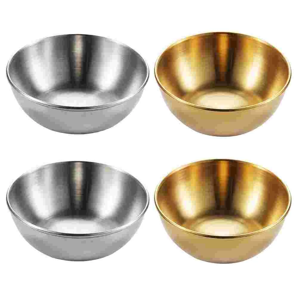 

4 Pcs Seasoning Dish Bowl Home Mini Food Containers Round Tray Small Saucers Stainless Steel Soybean Restaurant