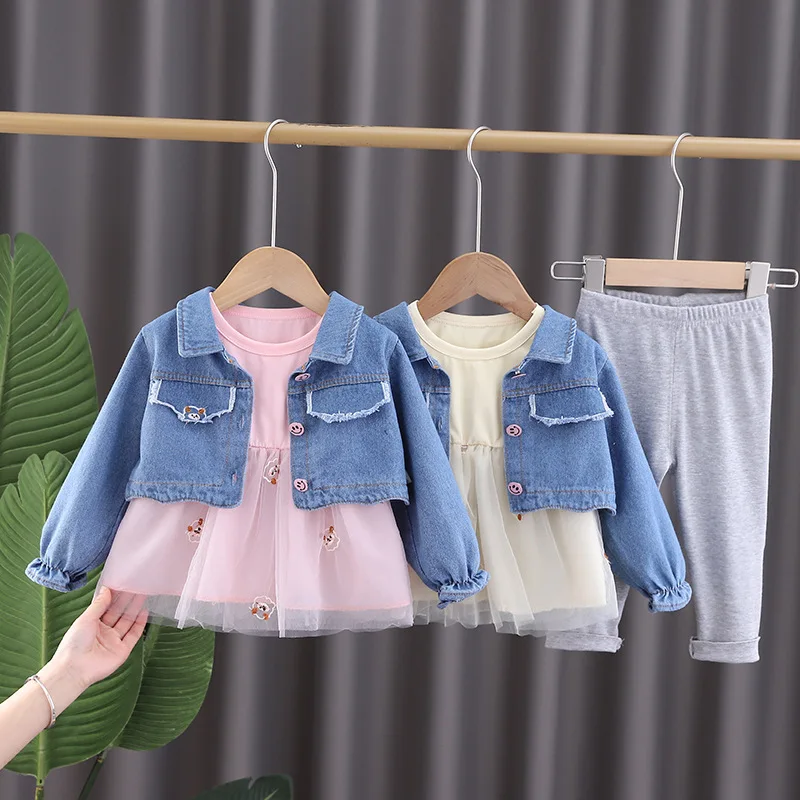 

Модный комплект одежды для девочек из 3 предметов, детское пальто, платье, леггинсы, праздвечерние чные костюмы принцессы для малышей, детск...