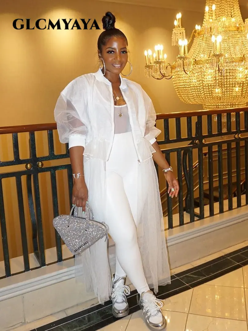 

Женская сетчатая прозрачная блузка GLCMYAYA с длинным рукавом-фонариком, Длинная блузка на молнии, уличная одежда, длинное платье макси, платья