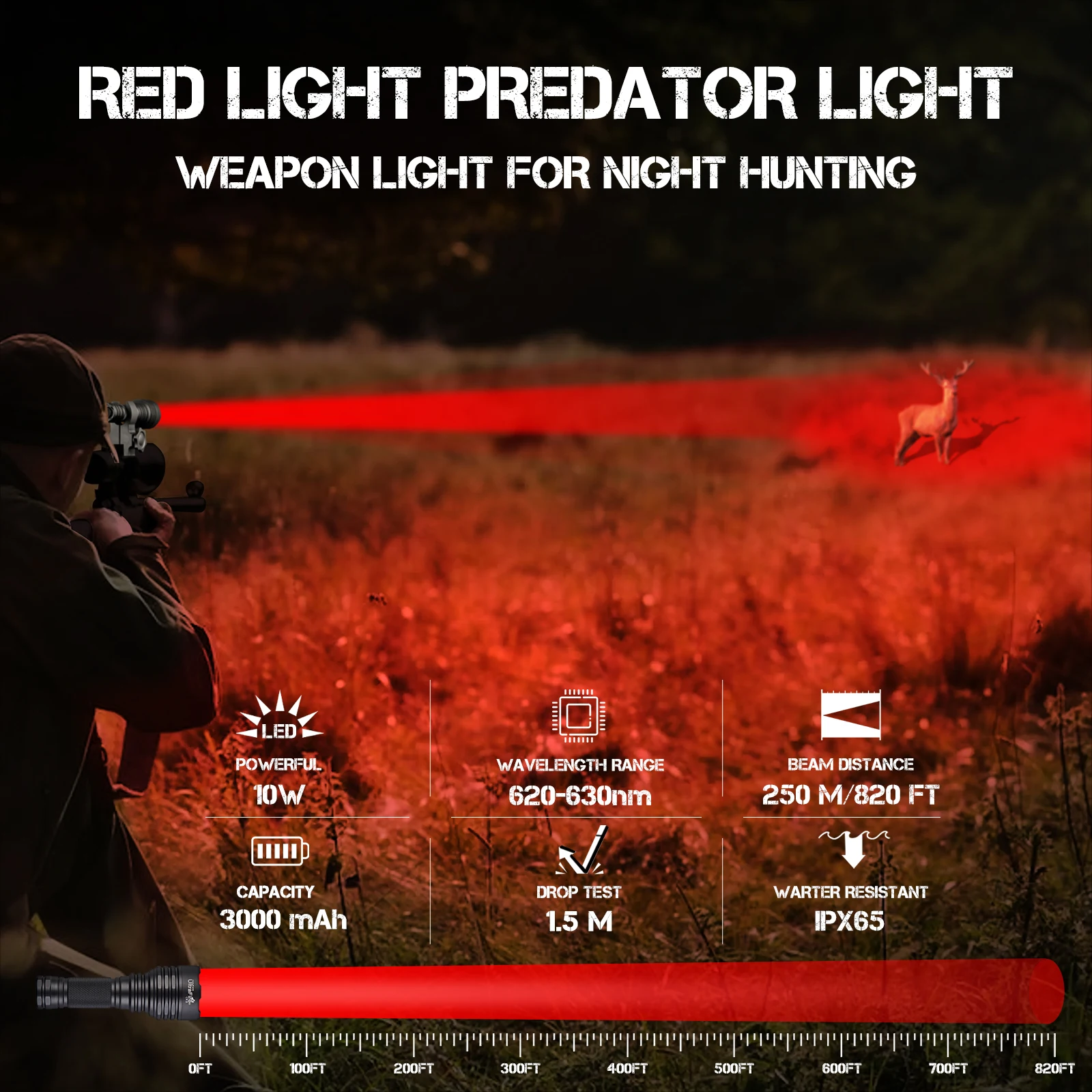 UltraFire WF-509R Красный фонарь 10 Вт Мощный тактический охотничий с длинной стрелой 300