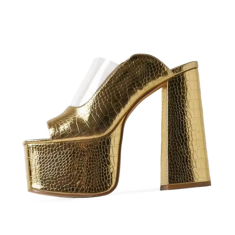 

Women's Open Toe Slippers Solid Color Platform Transparent Design Elegant Popular 2022 Summer New Super High Thick Heel Shoes