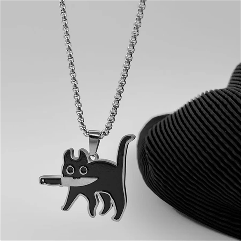 Хип-хоп панк модный нож кошка ожерелье для женщин мужчин Kpop забавный черный кот