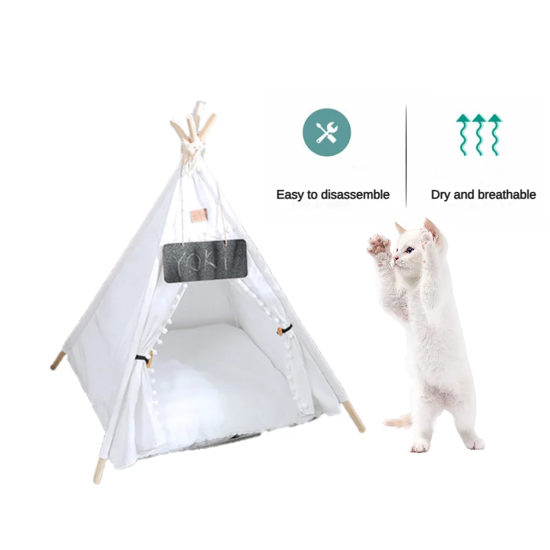 

Pet Tent House Dog Bed Portable Removable Washable Cat Indoor Outdoor Kennels Cave with Cushion and Blackboard