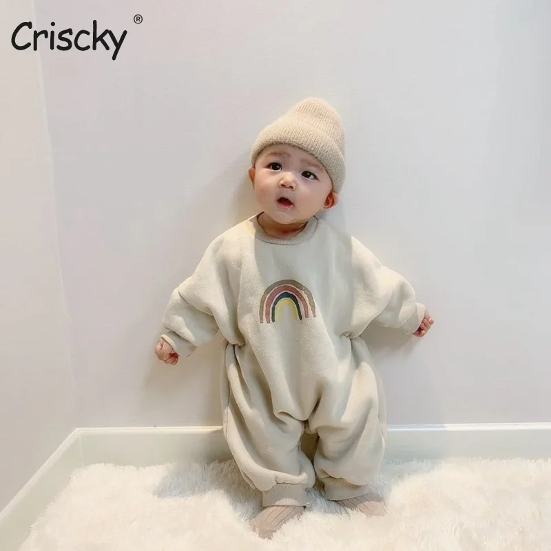

Criscky 2022 New Long Sleeve Girl Autumn Baby Rainbow Print Bodysuit Fashion Baby Clothes Cotton Infant Boy Jumpsuit