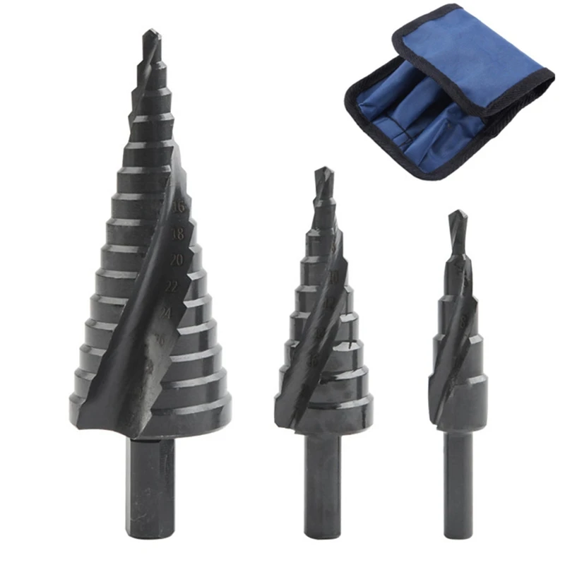 

3Pcs HSS Cobalt Step Drill Bit Set Nitrogen High Speed Steel Spiral For Metal Cone Triangle Shank Hole Metal Drilling