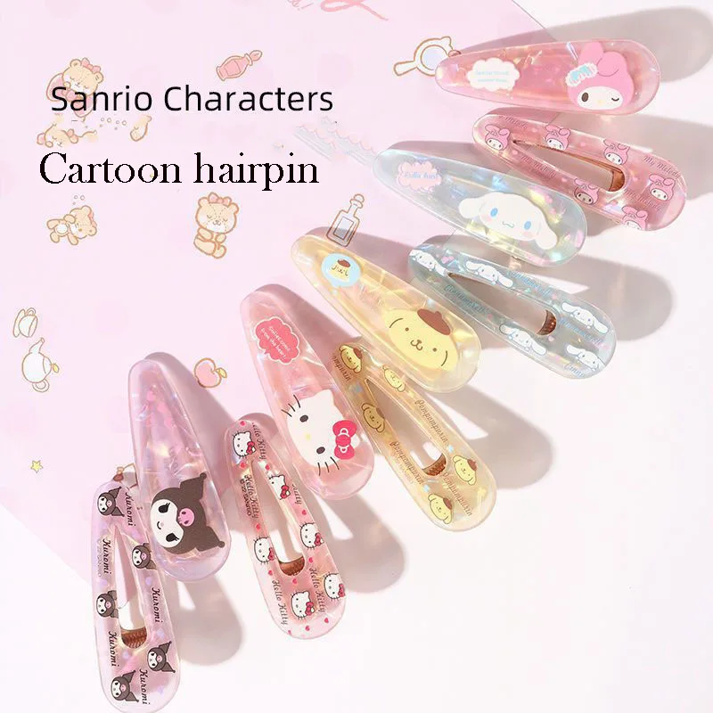 

New Cute Sanrio Hellokitty Cinnamoroll Kuromi Laser Hairpin Hair Accessories Bangclip Cartoon Japanese Girl Heart Clip