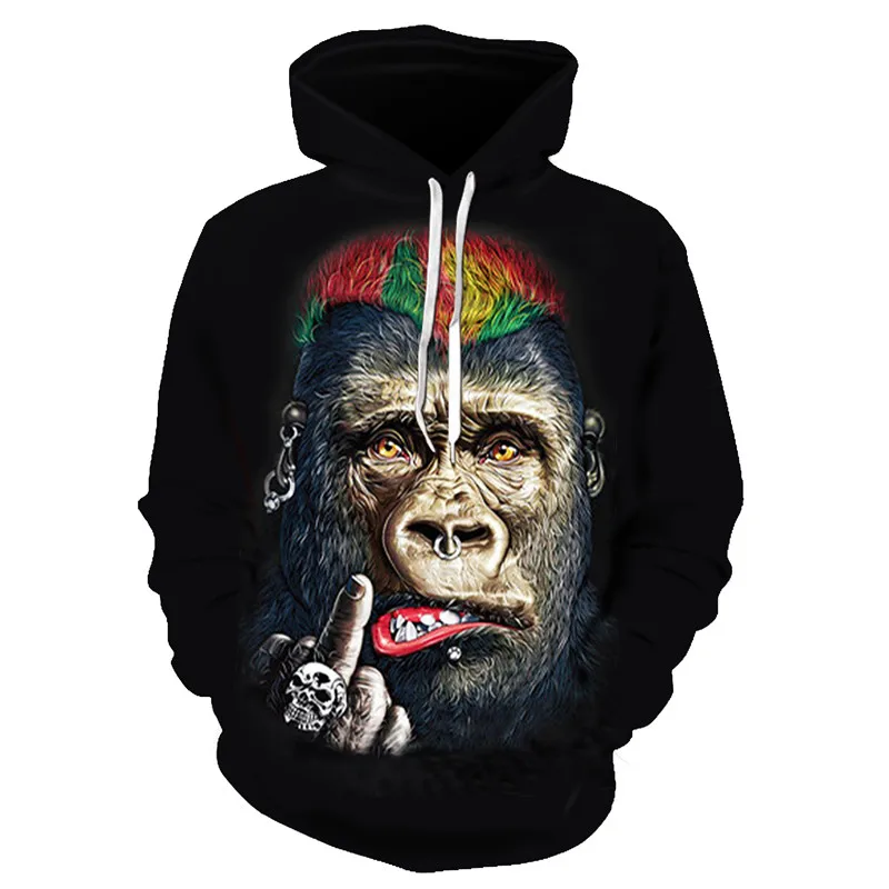 

Осенний Новый свитшот с животными Gorilla/худи с изображением обезьяны для мужчин и женщин 3D, масляный уличный топ с капюшоном и принтом орангу...