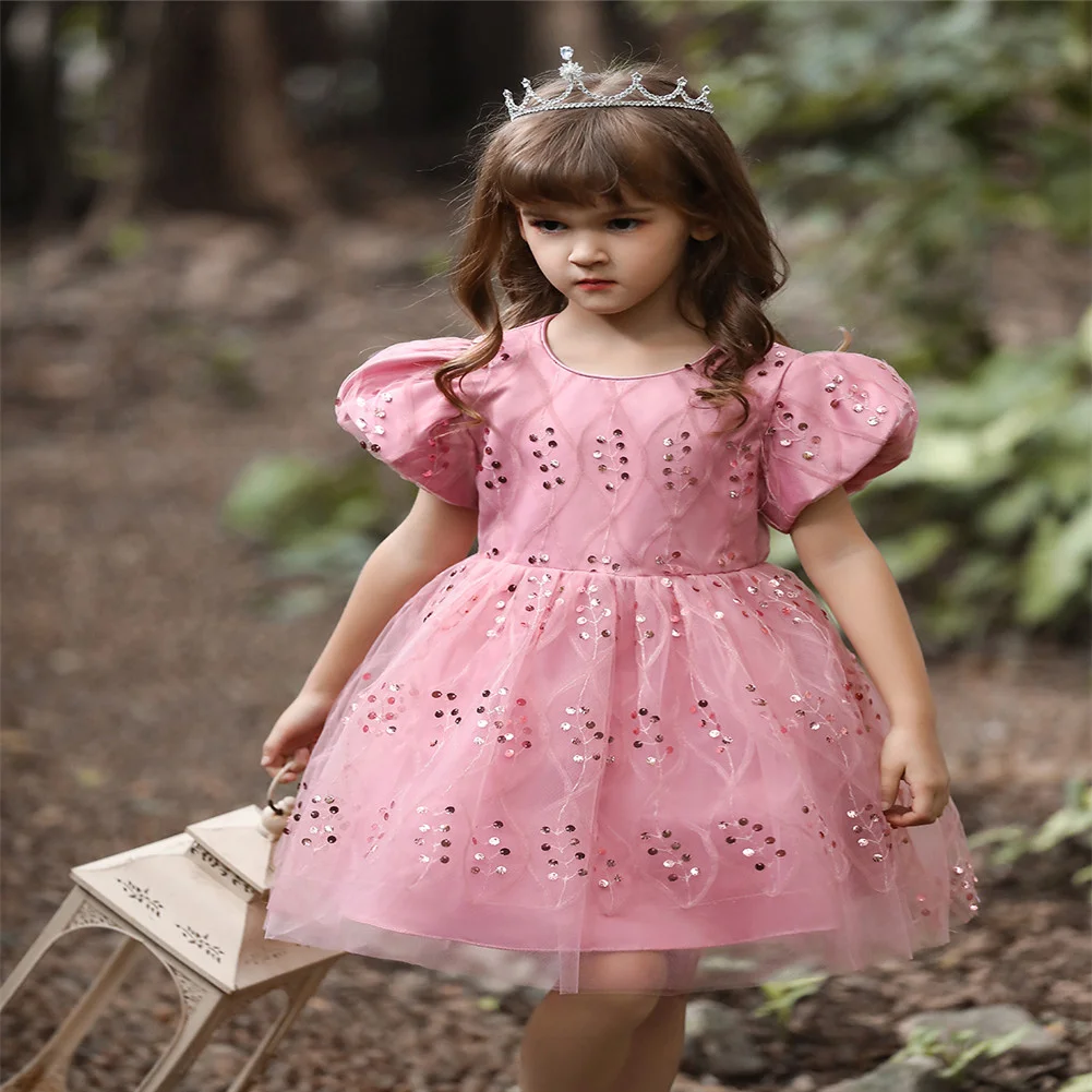 

Short Sleeve Sequin Princess Girls Birthday Dresses Lovely Girl Party for 6 Years Old Baby Girls Dress Designs for Baptism