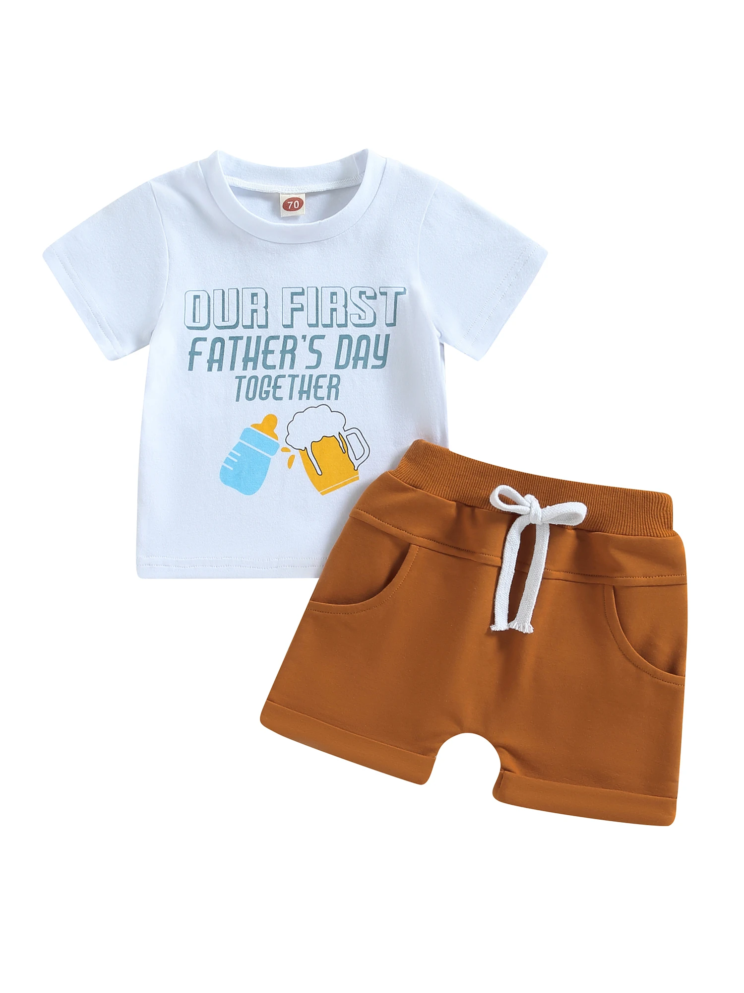 

Newborn Infant Baby Boys Pants Suit Short Sleeve Letters Print Tops Drawstring Short 2pcs Outfit for Father s Day